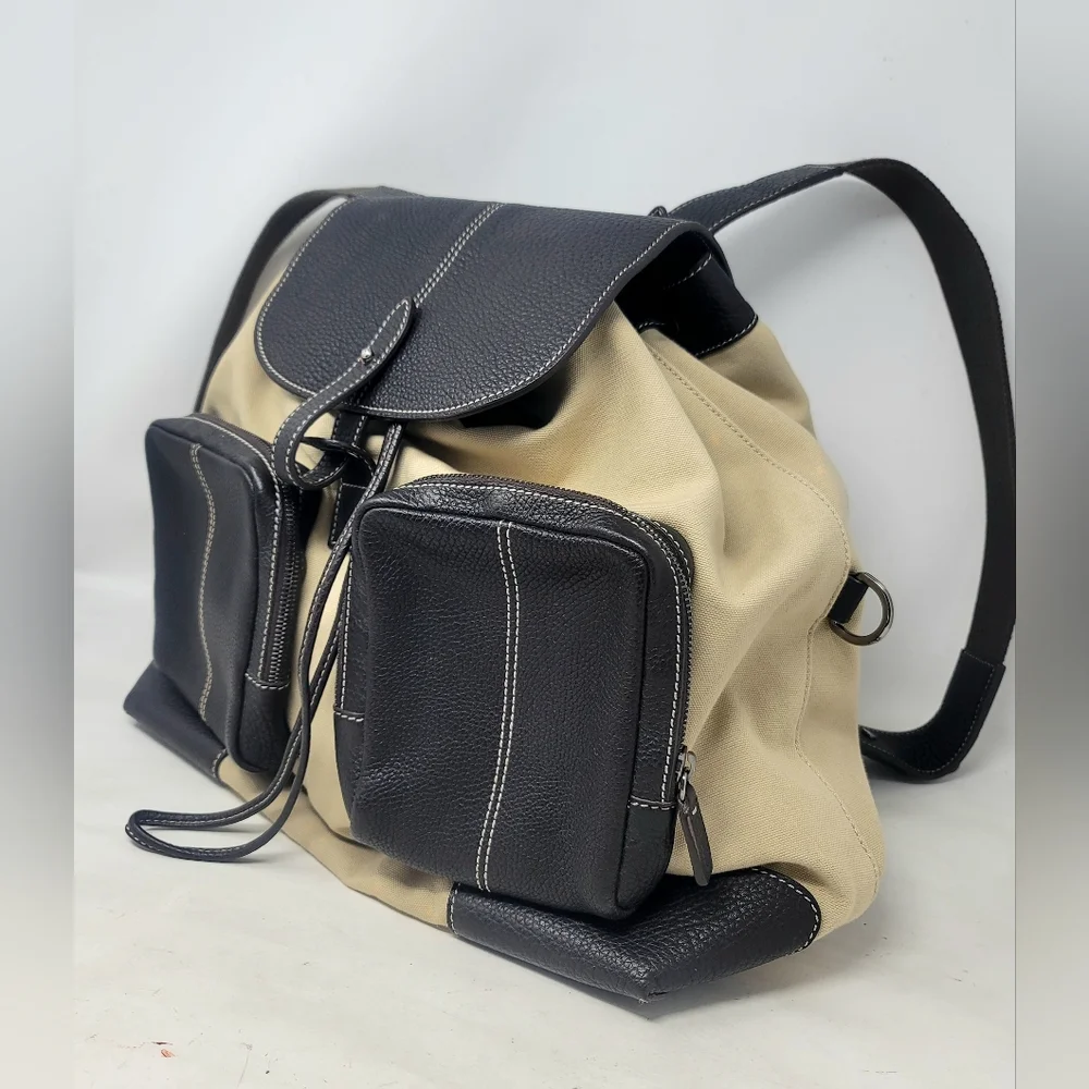 Tod's Brown Leather Canvas Large Backpack Bag Authentic